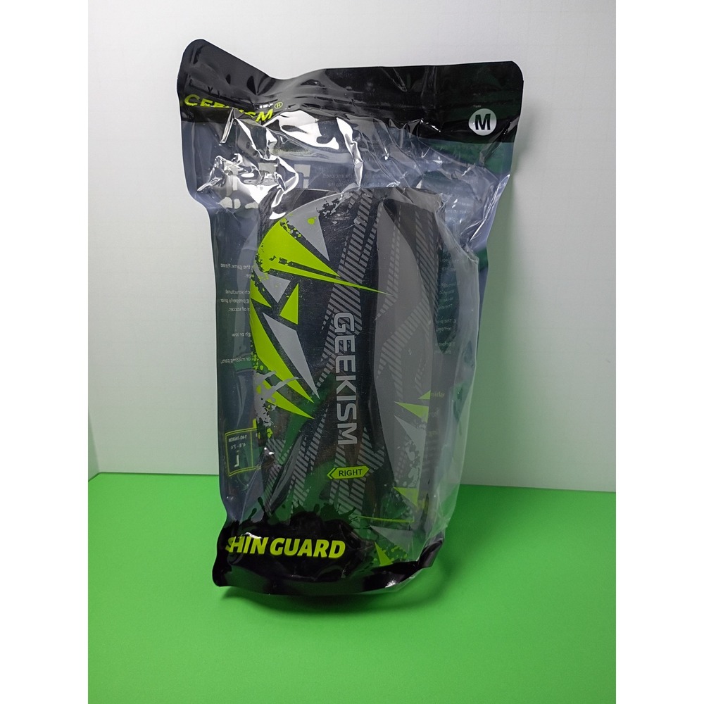 Geekism Youth Soccer Shin Guards Medium Black Neon Yellow Protective Gear NEW